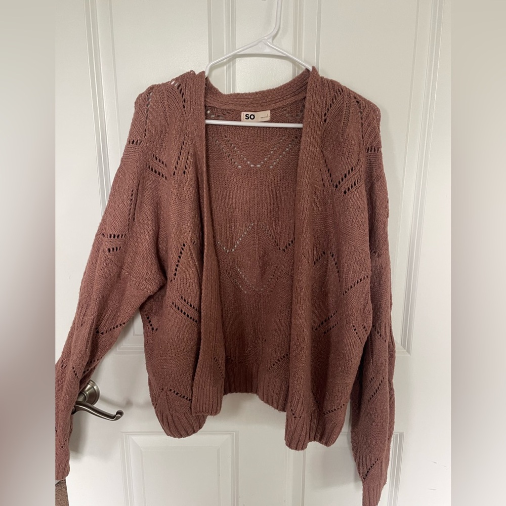 SO Women's Warm Brown Open Knit Cardigan